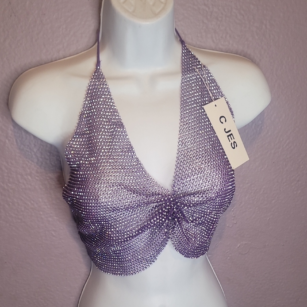 C JES Purple Beaded Halter Top